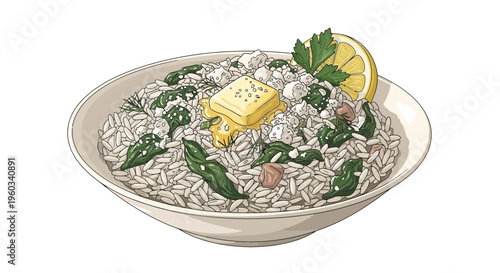 Healthy Rice Bowl with Spinach, Feta, and Lemon