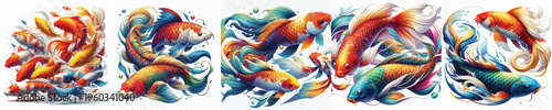  vector image of colorful koi fish on a white background