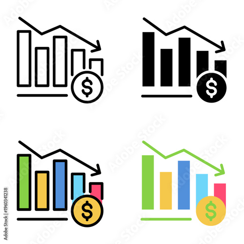 Downfall icon collection of various styles for design branding, print and digital media