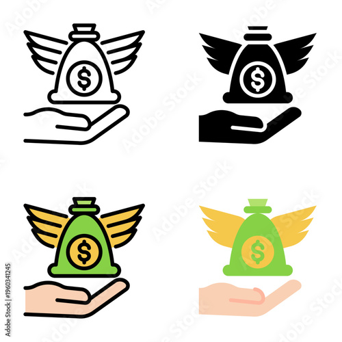Angel investor icon collection of various styles for design branding, print and digital media