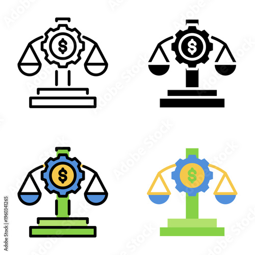Balance scale icon collection of various styles for design branding, print and digital media