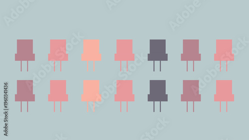 Abstract Chair Array: A minimalistic graphic arrangement of colorful chairs, presenting a modern design with repeating patterns, suitable for digital assets.