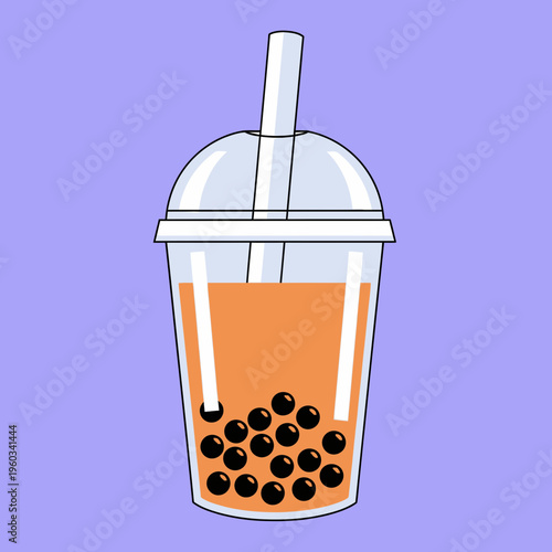 Boba tea drink with straw.