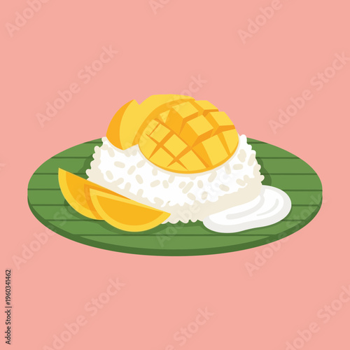 Mango Slices on White Rice.