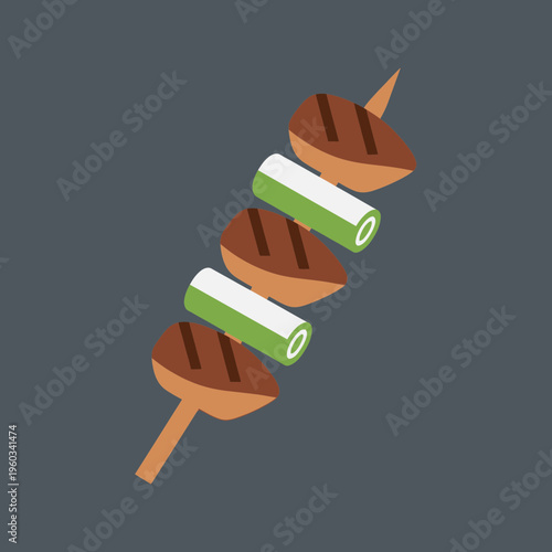 Grilled meat and vegetable skewer food.