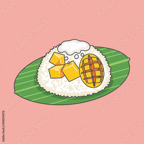 Mango and Rice on a Leaf.