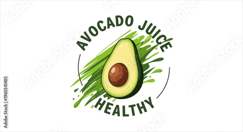 Avocado Juice Healthy Logo Design with Fresh Green Elements.