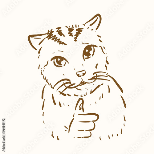 handdrawn meme of an pointing hand cat