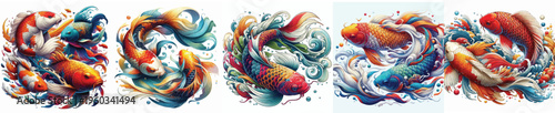  vector image of colorful koi fish on a white background