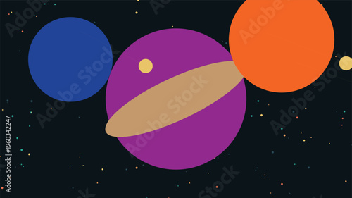 Celestial Bodies Dance: A whimsical illustration of planets and celestial bodies floating against the backdrop of a vast, starlit space. A vibrant and imaginative scene of cosmic wonder. 