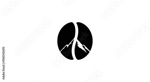 Peace Symbol with Mountain Landscape Inside, Black and White Graphic Icon