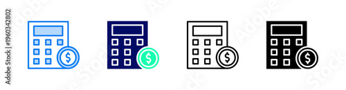 Calculator Multiple Style Icon Set Vector 
