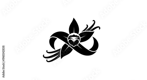 Black Orchid and Vanilla Bean Icon Silhouette on White Background