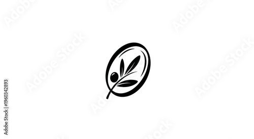 Olive branch logo icon, minimalist design, black and white, vector, isolated on white