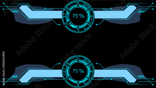 Futuristic digital interface displaying a 75 percent charge indicator on black