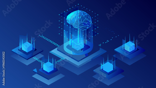 Abstract digital brain illustration with interconnected network connections