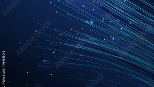 Abstract blue lines and glowing orbs on a dark background