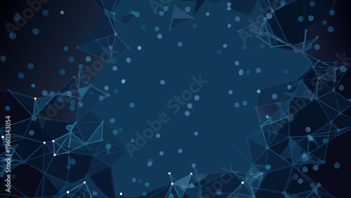 Abstract digital network with glowing lines and dots on a dark background
