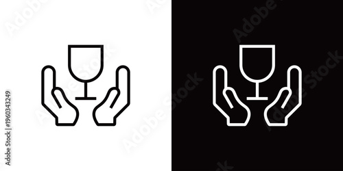 ワレモノのラインアイコン。白い線と黒い線のモノクロベクターイラストセット