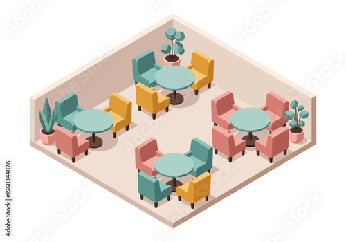 Cozy cafe interior with small tables and chairs, perfect for a relaxing break