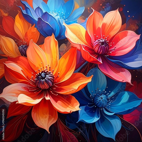 Vibrant Floral Fantasy - A Colorful Symphony of Blossoms in Bloom.