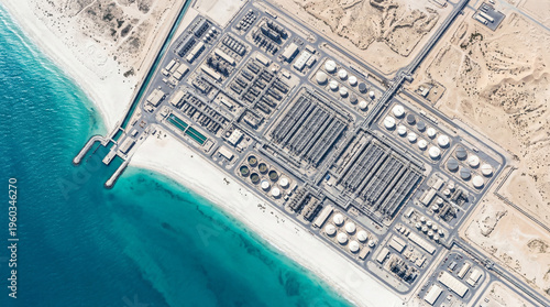 Modern Seawater Desalination Facility in Gulf Country
Coastal Industrial Complex Drone Perspective