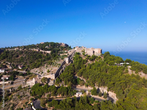 Картината върху платно Aerial drone video of Alanya Castle in Antalya, Turkey