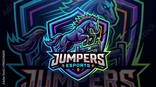 Jumpers esports logo showing a powerful jumping horse mascot