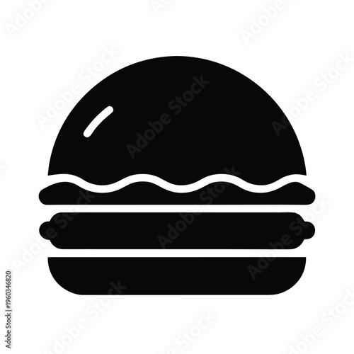 Solid black burger silhouette icon for restaurant branding and minimalist food menu design