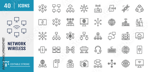 Network wireless Icons set. Outline Icon Set. Editable stroke with Vector illustration