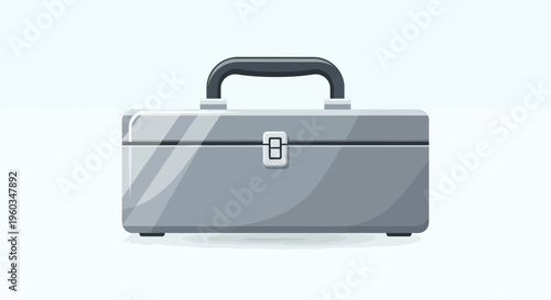 Professional Grey Metal Toolbox Vector Icon. Isolated Tool Kit for Repair, Maintenance, DIY, Home Improvement, and Storage.