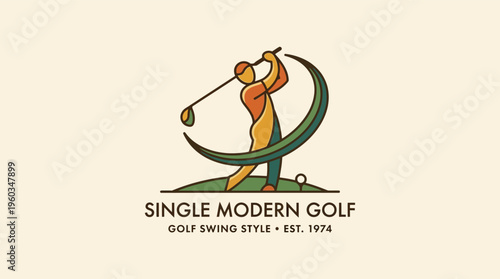 Retro style golfer illustration with modern swing motion and vintage color palette