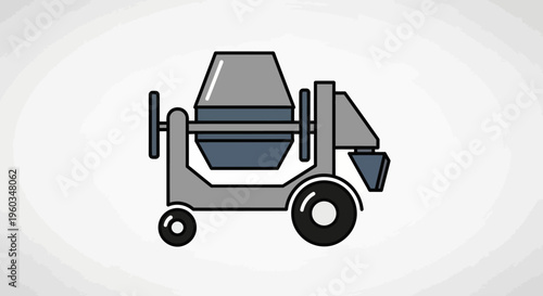 Concrete mixer machine illustration for construction projects. Cement mixing equipment vector icon for building sites and industrial work.