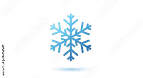 Blue Gradient Snowflake Icon with Shadow isolated on white, representing winter, cold, frost, ice, and seasonal weather symbols