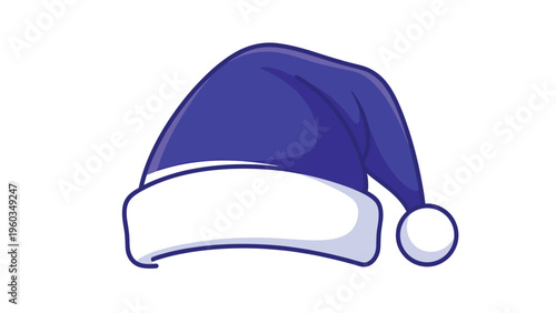 Bright blue Santa Claus hat with white trim and a pom-pom isolated on a plain white background for festive holiday graphic designs.