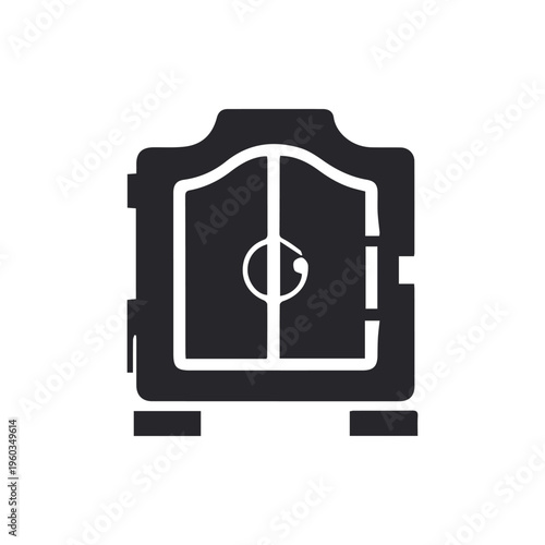 Vintage Western Saloon Style Safe Icon Black and White Silhouette