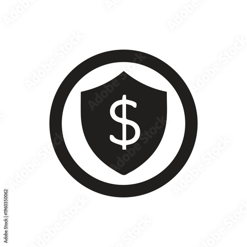 Black and White Financial Security Shield Icon with Dollar Symbol