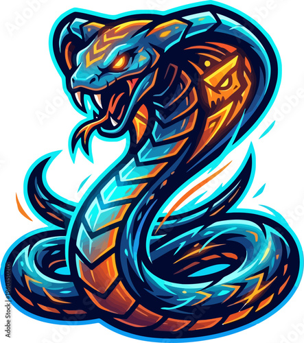Striking cobra mascot with skull pattern hood
