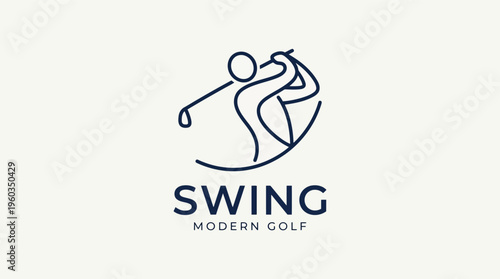 Swing modern golf logo with minimalist player outline