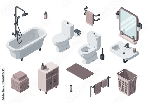 Collection of bathroom furniture and accessories for interior design