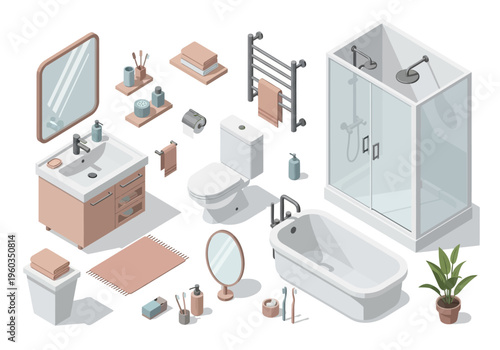 3D Isometric Bathroom Furniture and Fixtures - A Comprehensive Collection