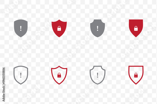 Security shield icon set. Shield check mark symbols. Protection and padlock logotypes. Vector illustration.