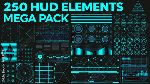 Neon hud elements mega pack design collection for user interfaces