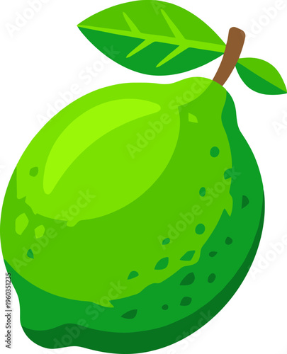 Zesty green lime fruit with leaves and stem
