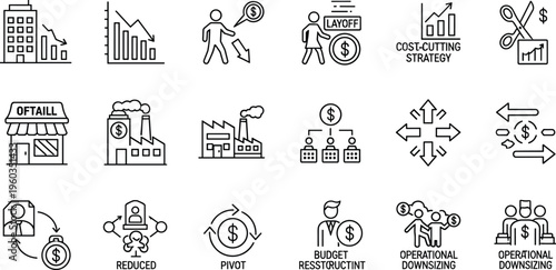 Business Operations and Financial Management Icons Set with Revenue, Profit, Cost, and Performance Tracking for Websites and Apps