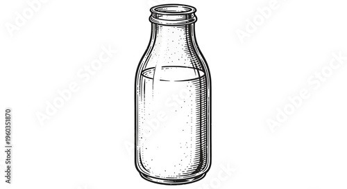 Vintage engraving style illustration of a glass milk bottle