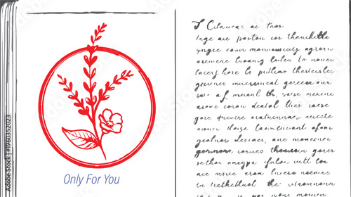 Elegant Floral Design with Handwritten Text: Artistic representation of a botanical illustration and delicate handwritten script, exuding a sense of refined beauty, reminiscent of vintage aesthetics.