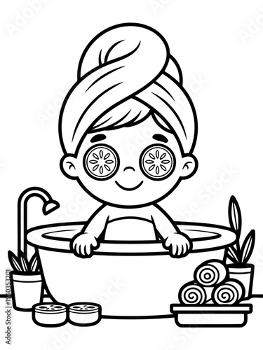 Serene Spa Day: A relaxed figure finds bliss in a warm tub, cucumbers gently resting on their eyes, embracing the tranquility of a personal spa escape.