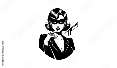 Noir film lady silhouette retro mafia woman vector illustration old school style isolated on white background