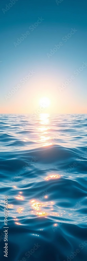 Obraz premium Sunlight glints off gentle waves creating a shimmering, tranquil blue surface, sunlight, waves